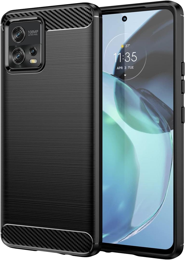 Case for Moto G72 Case, Motorola G72 XT2255 Case, Slim Thin Carbon Fiber TPU Rubber Protective Cases Anti-Scratch Shockproof Cover for Motorola Moto G72 Black