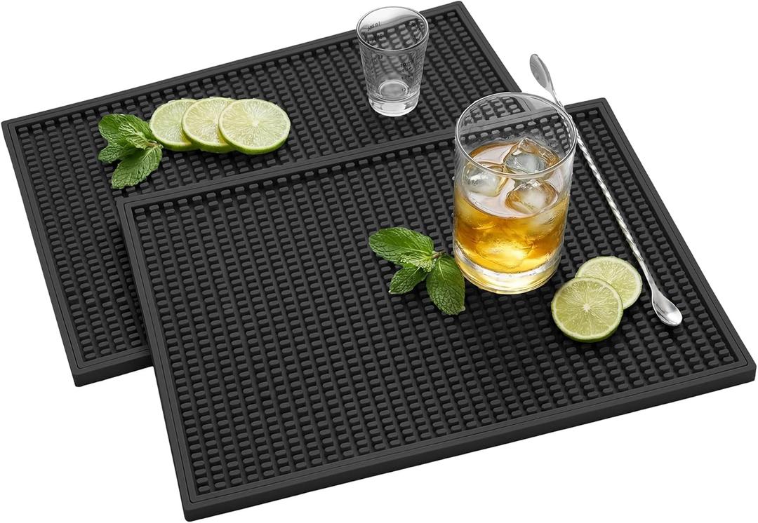 ZJWZLG Bar Mat - 18"X12"(2 Pcs) Rubber Bar Mats for Countertop & Dish Drying, Non-slip Bartender Mat with Airflow Design for Home Bar, Cocktail Set, Kitchen & Outdoor Use (Black)
