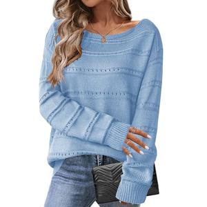 Zeagoo Womens Fall Fashion 2025 Oversized Off The Shoulder Crochet Sweater Boat Neck Loose Long Sleeve Pullover Jumper Tops, M