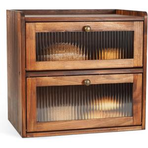 Ciilee Baby Bread Box for Kitchen Countertop Wooden Double Layer Storage Container Bread Bin Large Capacity Vintage Bread Keeper Farmhouse Breadbox Pantry Organizer Versatile Food Cabinet(Brown)
