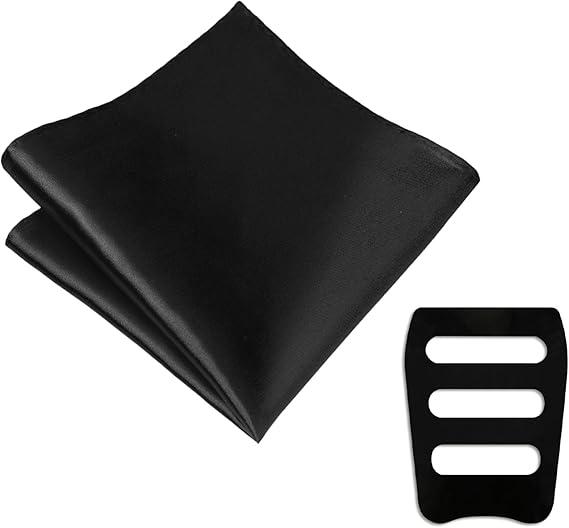 Pocket Squares for Men 11.81" Satin Men's Handkerchiefs with Pocket Square Holder for Wedding Party Prom (Black)