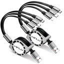 Multi Charging Cable 3A, [2Pack 4ft] Retractable Multi Charging Cord 3 in 1 Fast Charger Cord, USB C Charger Adapter with Lightning/Type C/Micro USB Ports for Cell Phones/iPhone/Samsung/PS/Tablets