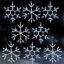 Tuanse 8 Pcs Christmas Silhouette Window Lights Christmas Snowflake Lights with Remote Control LED Lighted Snowflake Decorations Xmas for Window Wall (White)