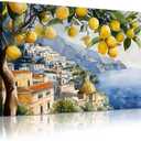 Lemon Tree Canvas Wall Art Beach Landscape Painting Italian Coastal Poster Vintage Lemon Artwork Italian Beach Picture Seaside Artwork for Walls Italy Amalfi Coast Wall Art for Room 16x24inch Framed