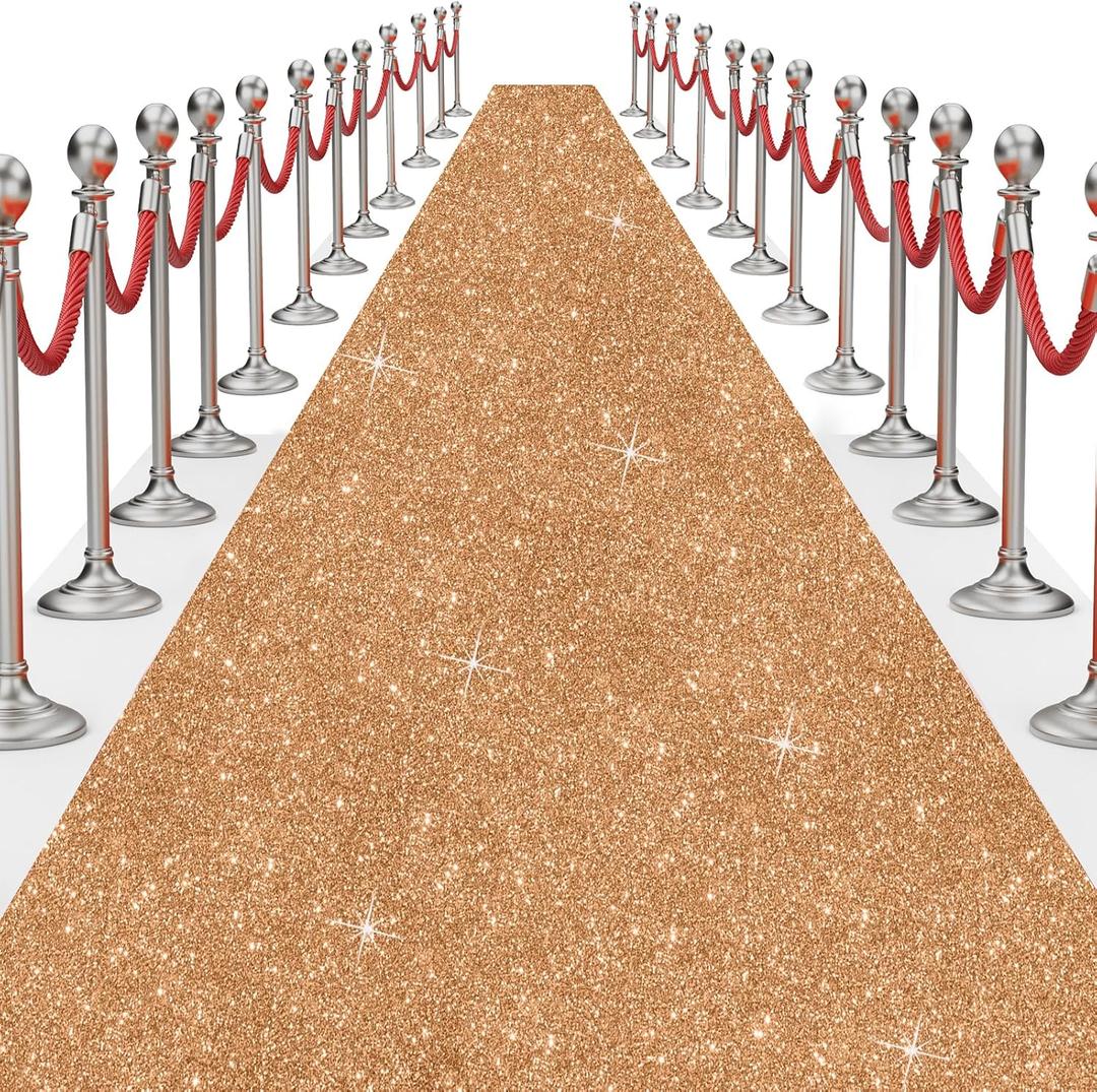 Glitter Carpet Runner for Party 2.6 X 30 ft Glitter Non-Woven Fabric, Carpet Rug for Event, Aisle Runway Runner for Wedding Ceremony, Movie Theme Party Decorations (Glitter Gold, 2.6FTx30FT)