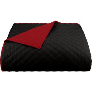 Martex Reversible Coverlet  Twin Bed Quilt  Lightweight Twin Size Bedding  Durable Quilts for Bed  Soft - Easy Care Bedding  Ebony/Red