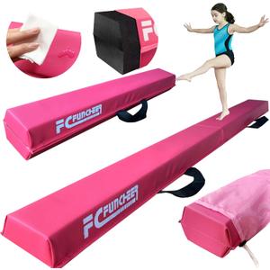 6FT Folding Balance Beam for Kids ages 3-15- Foldable Gymnastics Floor Beam,Anti-Slip ,Carrying Bag, Faux Suede Covered,EVA foam,Gymnastics Equipment for Kids Training At Home,School, Gym Center, Pink
