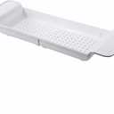 Bathtub Caddy Bath Bridge Tray Caddy Extendable Book Phone Pad Holder Toys Shampoo Soap Storage Bathroom Accessories Dish Drainer White (White)