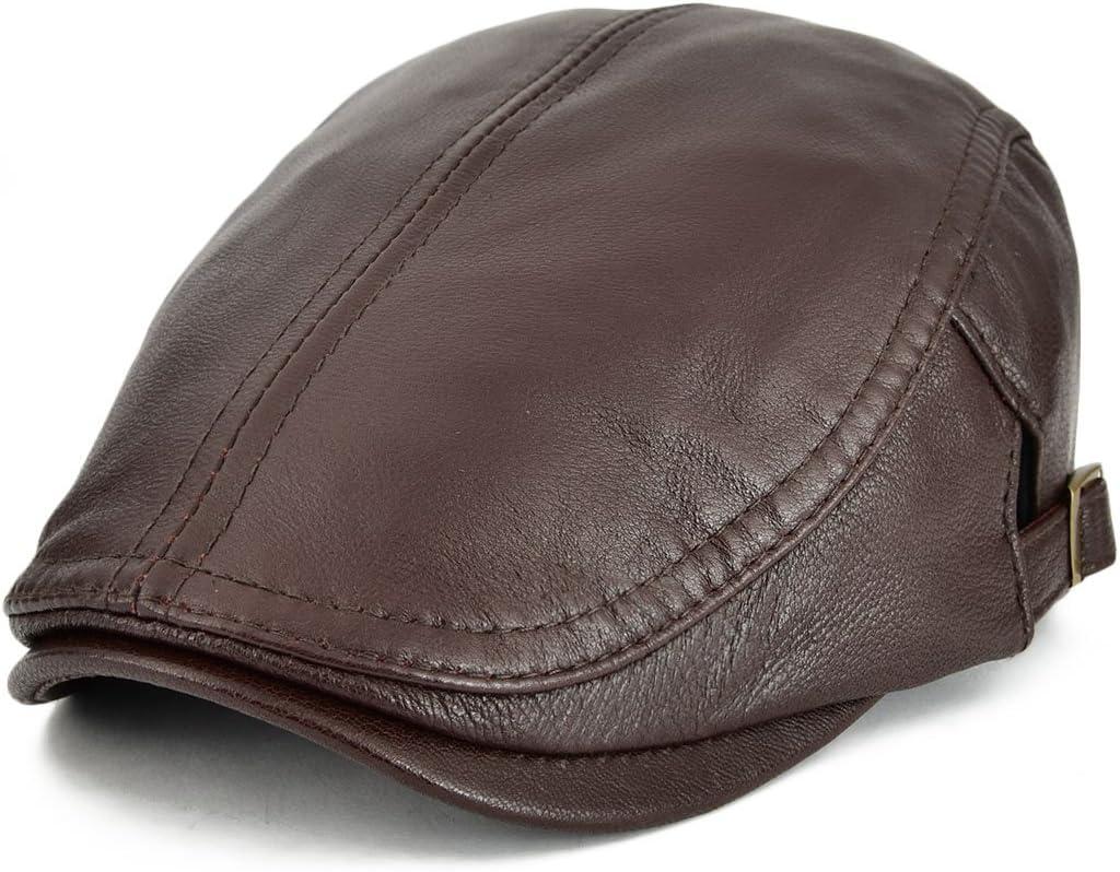 VOBOOM Men Women Adjustable Genuine Leather Ivy Cap Newsboy Hat (One Size, Brown)