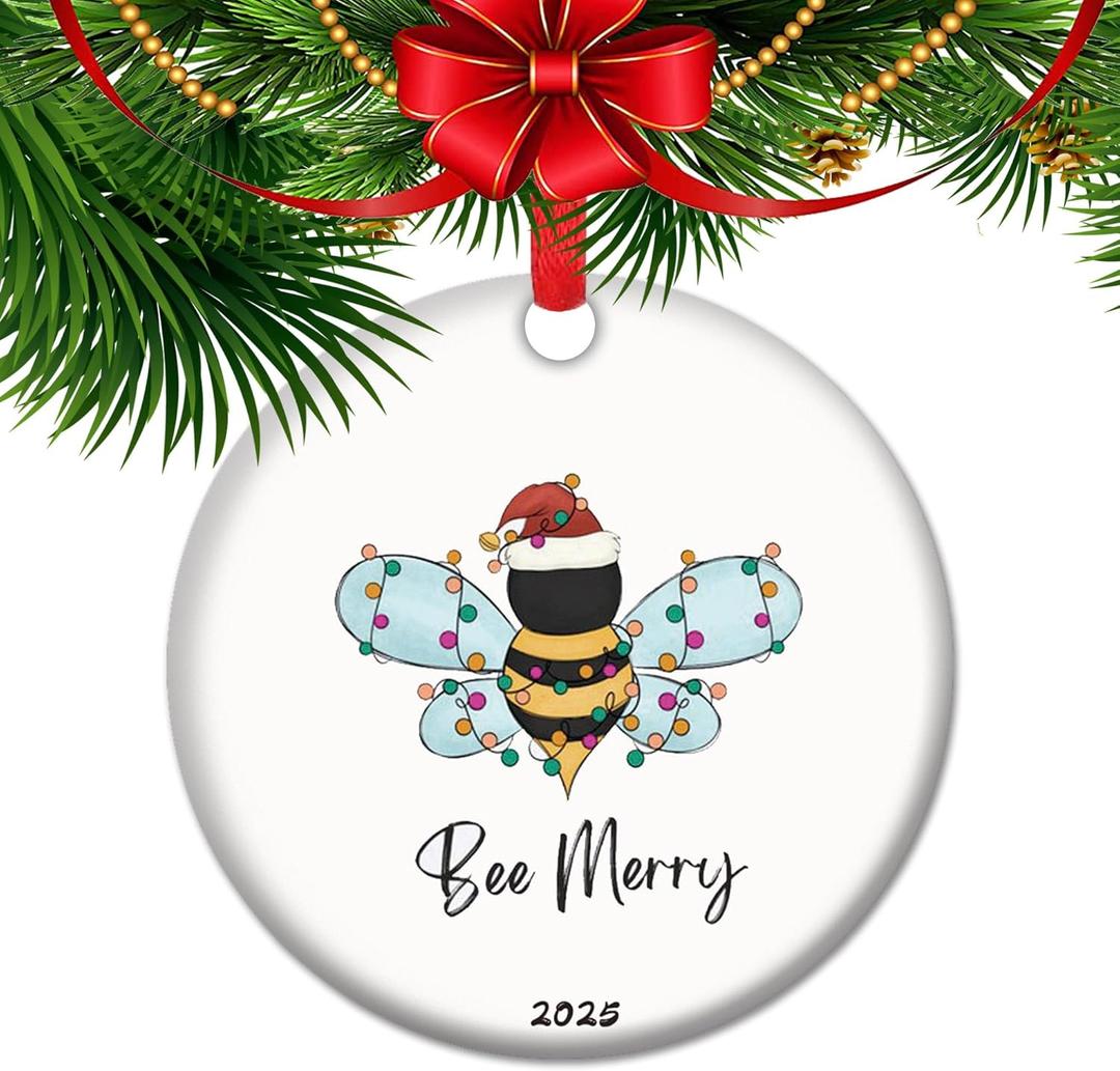 Be Merry Christmas Ornament 2025 Bee Lover Holiday Keepsake Gift Ceramic Bee Themed Decor Honeybee Enthusiast Present (V21)