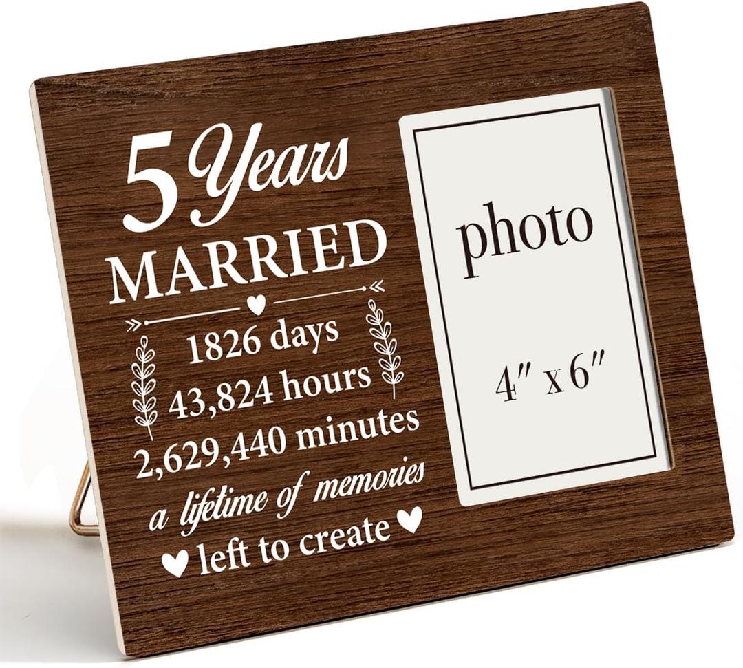 Nurawo 5th Year Anniversary Wedding Gifts Photo Frame, 5 Anniversary Picture Frame Gifts for Couples Wife Husband Five Years Anniversary (4x6 Inch Photo)