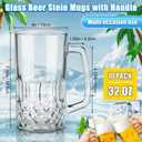 Reallnaive 10 Pack 32 oz Beer Mugs for Oktoberfest Freezer Glass Beer with Handles Mugs Steins German Large Heavy Cups for Men Drinking Gifts (Diamond Style)