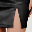 LILLUSORY Womens Leather Mini Fall Skirt with Slit (Black)
