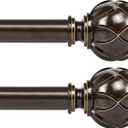 KAMANINA 1 Inch Curtain Rod Telescoping Single Drapery Rod 28 to 48 Inches (2.3-4 Feet), 2 Pack Antique Bronze Curtain Rods for Windows 16 to 44 Inches, Netted Texture Finials