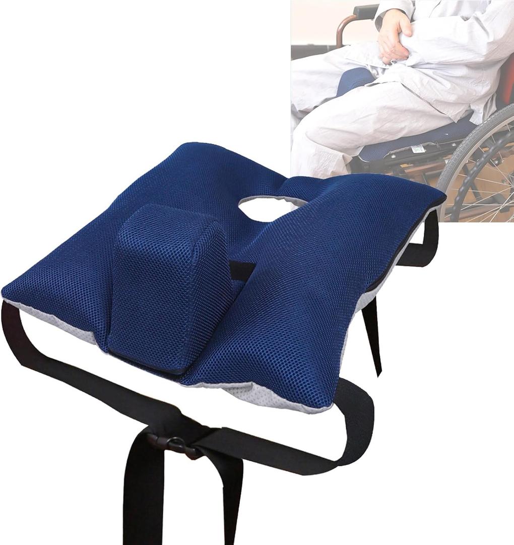 Wheelchair Wedge Cushion with Seat Belt, Non-Slip Wheelchair Cushion for Seniors, Suitable for Seniors - Prevents Forward Sliding, Positioning, Transferring and Relieving Pressure (Blue)