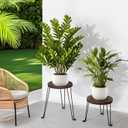 Yangbaga Wooden Plant Stands Indoor: 2Pack 11.81IN Round Planter Stands with Metal Legs,Mid Century Planter Holder for Home Decor,Multi-purpose Plant Table for Living Room/Patio/Garden/Balcony/Office