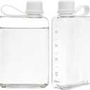 ZAVOOS 2 Pack Portable Flat Water Bottle, 17 Oz BPA Free Plastic Drinking Bottles for Travel, Leakproof Slim Flask for Outdoor Sports Fitness Camping, Fits Purse Pocket