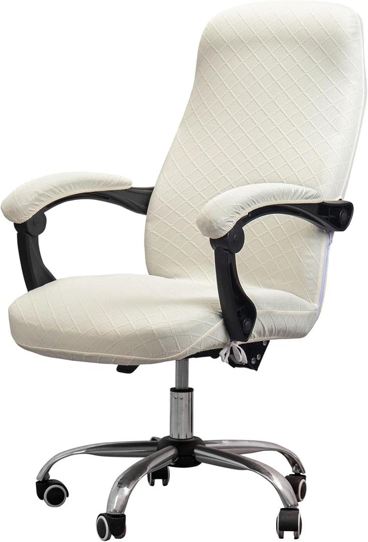 Melaluxe Office Chair Cover with Armrest Covers Universal Stretch Desk Chair Cover, Computer Chair Slipcovers (Size: L) - Cream