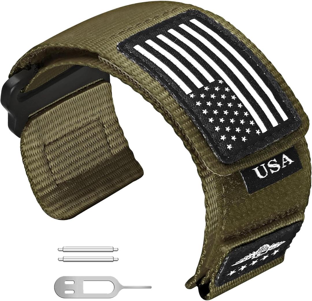 Abanen Rugged Tactical Nylon Watch Band for Garmin Instinct 3 45mm/ Instinct 2 Solar, Sport Strap with Stars-Stripes Flag for Instinct E 45mm/ Tactical/Tide/Esports