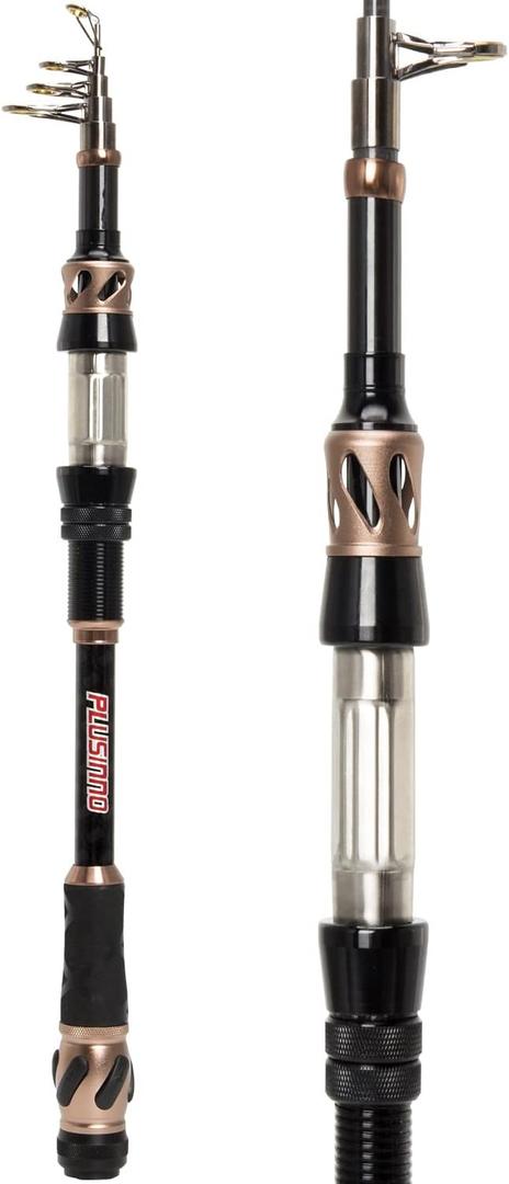 PLUSINNO Fishing Rod and Reel Combos - Carbon Fiber Telescopic Fishing Pole - Spinning Reel 12 +1 Shielded Bearings Stainless Steel BB 5 Ft