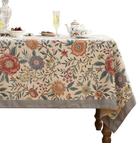 bilin gaier Designer Vintage Linen Rectangular Tablecloth,French Rustic Floral Table Cloth with Colorful Pattern,Decor Table Cover for Kitchen,Dining,Tea Party,Home,Christmas,55"*87"