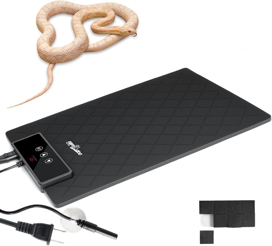 REPTI ZOO Reptile Heat Pad 8 in  12 in, 23W Reptile Heat mat with Adjustable Thermostat for Turtles, Hermit Crabs, Bearded Dragons, Leopard Geckos, Snakes, Lizards