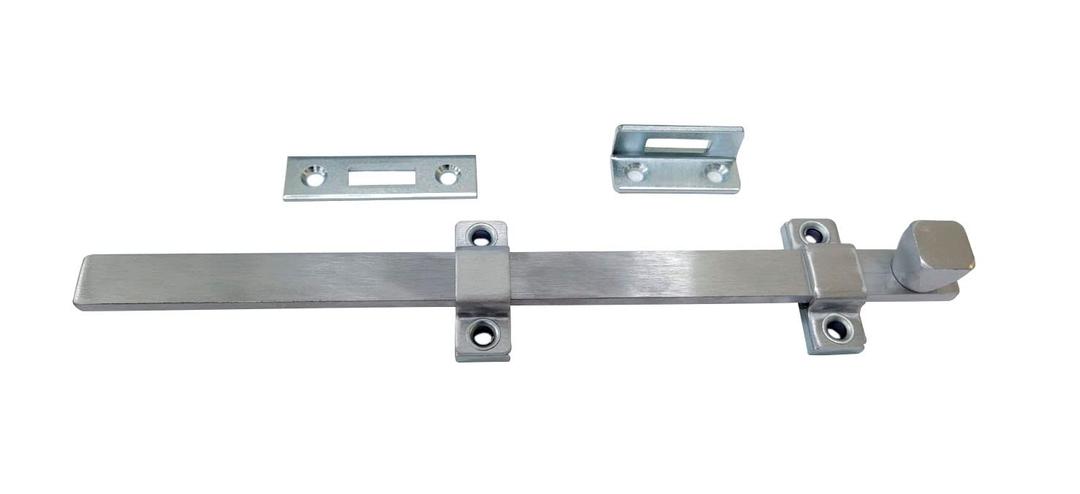QCAA Heavy Duty Surface Bolt, Steel, 12", Brushed Chrome Finish, 1 Pack, Made in Taiwan