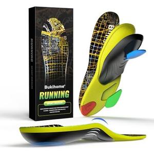 Bukihome Sport Insoles for Men Women - Arch Support Orthotics Inserts - Shock Absorption and Cushioning for Running Walking - Comfortable Insole for Standing All Day - FSA/HSA Eligible (Black, L) 