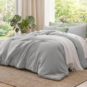 Bedsure Queen Comforter Set Prewashed Soft Bedding 3Pcs Silver Grey 90"x90"