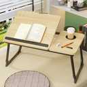 Adjustable Laptop Desk for Bed, 5-Angle Adjustable Lap Tray Table with Cup Holder, Portable Foldable Bed Desk for Eating, Working, Writing & Reading (Yellow)