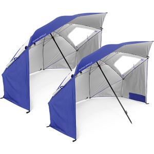 Sport-Brella Super-Brella UPF 50+ Sun and Rain Canopy Umbrella, 8 Foot Portable Beach Shelter with Side Panels, Wind Flaps, and Carry Bag, Blue