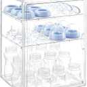 Baby Bottle Organizer, 3 Tiers Adjustable Clear Acrylic Baby Bottle Storage Organizer with 3 Removable Dividers and Magnetic Door, Suitable for Countertop and Kitchen