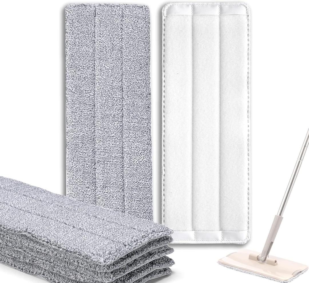 6 Pack Microfiber Mop Replacement Pads Compatible with Bosheng, Joymoop Flat mop or Squeeze Mop Bucket Set, Washable and Reusable 13" x 4.9" Wet/Dry Flat Mop Pads for Cleaning Floor