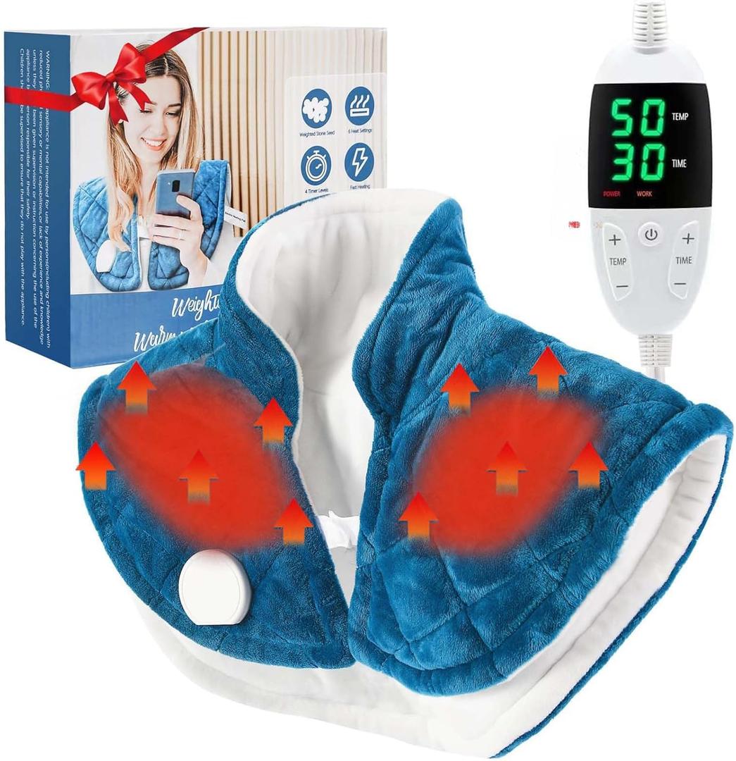 Heating Pad for Neck Shoulder, 5 Heat Setting 2H Auto Off 2.4lb Weighted Large Heating Pad for Pain Relief, Gifts for Women Men Mom Dad Parents Birthday Valentine's Day Gift