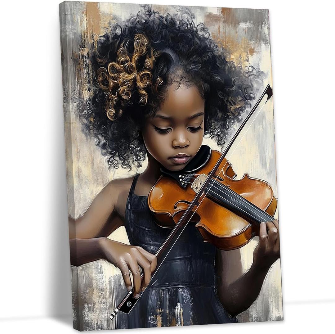 YMXZHUANSH African American Kid Wall Art Music Canvas Pictures Black Art Poster African Children Prints for Bedroom Decor Frame(Black 12.00" x 18.00")