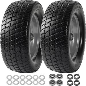 AR-PRO (2 Pack) 15 x 6.00-6 Front Tire and Wheel, Flat Free Lawn Mower Tires with Rim, 3" Centered Hub with 3/4" Bearings & 5/8" and 1" bushings, Compatible with John Deere Riding Mower, Lawn Tractor (Silver)