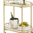 unipaws Bar Cart with Wheels, Easy Assembly Rolling Serving Bar Trolley with 2-Tier Shelves and Rotating Wheels for Home Kitchen Dining and Living Room (Gold & White)
