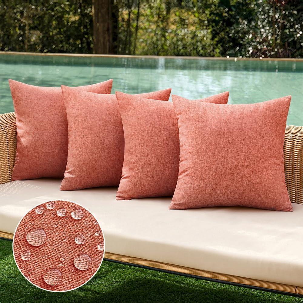 MIULEE Pack of 4 Decorative Outdoor Throw Pillow Covers Linen Waterproof Pillow Covers Farmhouse Cushion Cases for Patio Garden Tent Balcony Couch Sofa 16x16 inch Coral Red