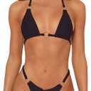 Sexy Bikinis for Women 2 Piece Bikini Spaghetti Strap Swimsuits Solid Color Bathing Swimwear Triangle Bathing Suit (Black,Medium)