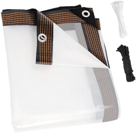 ZYP 2PCS 6x8 FT Heavy Duty Clear Waterproof Tarps Outdoor Garden Rainproof Covering, Clear Vinyl Tarp with Grommets, Transparent Waterproof Tarpaulin for Covering Henhouse Porch Canopy Plant Camping