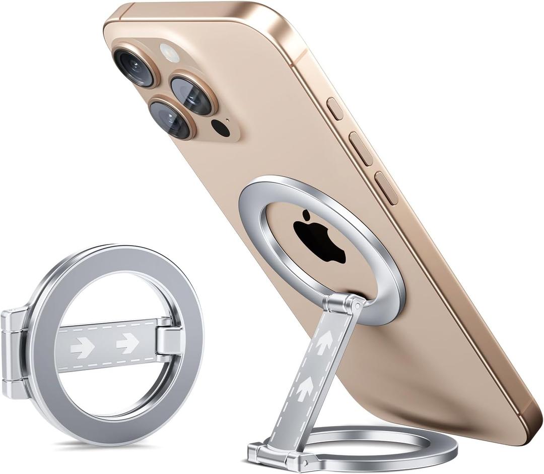 for MagSafe Phone Grip Kickstand,for iPhone 16 15 14 13 12 Pro Max and Magsafe Case,Double-Sided Magnetic Cell Phone Stand for Gym, Kitchen & All Metal Surfaces (Silvery)