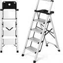 4 Step Ladder with Tool Tray - 600lbs Heavy Duty Lightweight Step Stool with Extended Handrails, Work Platform for Home Maintenance & DIY Projects
