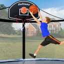 Trampoline Basketball Hoop, Basketball Hoop for Trampoline Fits for 25mm Straight Pole & Curved Pole, Trampoline Basketball Hoop Attachment with Protective Net,Mini Ball,Pump, Easy to Install