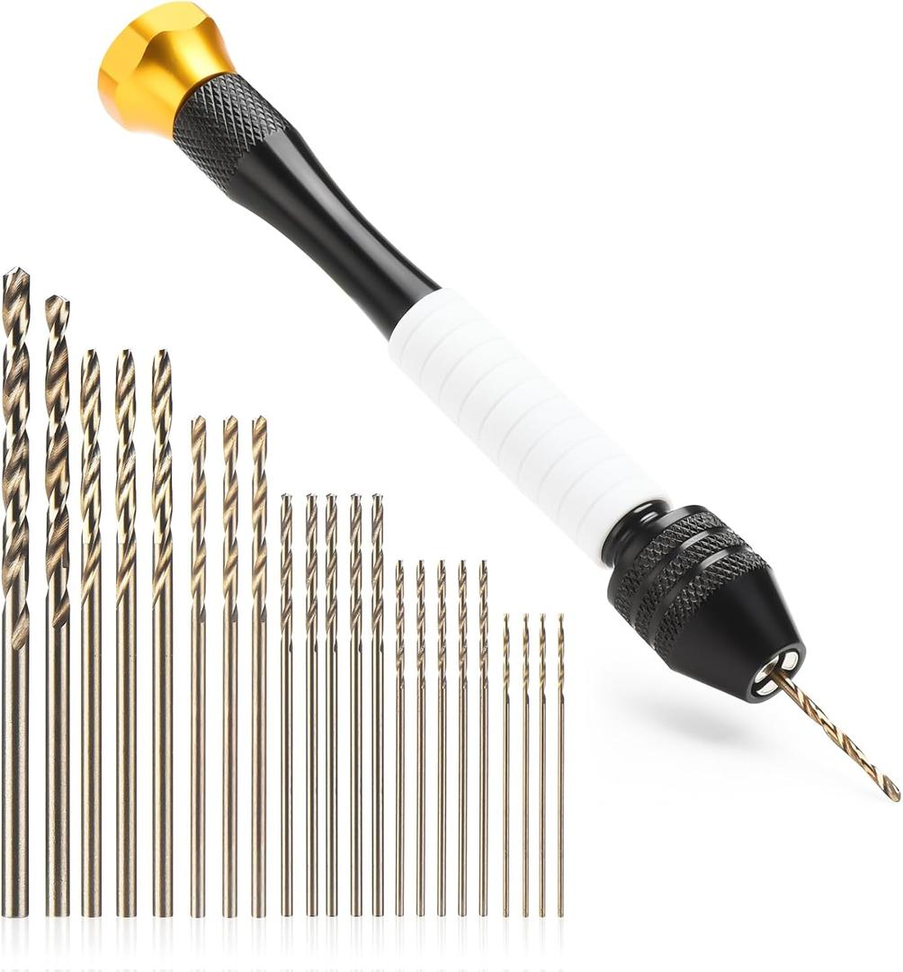 Pin Vise Hand Drill Manual with 22pcs Micro Drill Bits Set0.6mm-2.5mmProfessional Rotary Craft Mini Drills for Jewelry Making Supplies Resin Wood Plastic Miniature