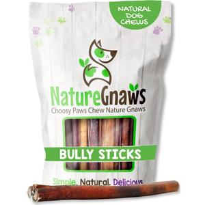 Nature Gnaws Bully Sticks for Dogs 11-12" (8oz) - Mixed Thickness - Long Lasting for Aggressive Chewers and Large Dogs - Natural Beef Dog Chew Bones
