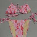 Seamoly Women's Bikini Sets Halter Fishnet Shell Decorated Two Piece Swimsuit Sexy Side Tie Thong Bandeau Bathing Suits, Size XS (Pink Floral)