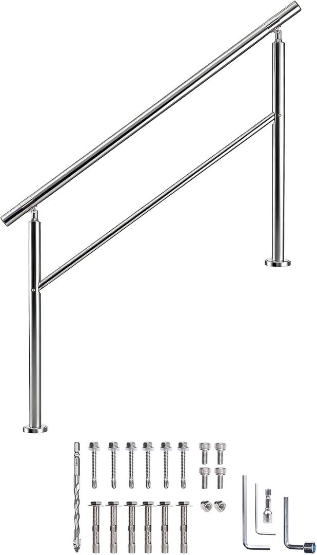 Hand Rails for Outdoor Steps, 4 Step Handrail Stair Railing with Balusters, 304 Stainless Steel Outdoor Handrails for Exterior Steps, Silver Stair Handrail for Porch Railing