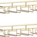 Wine Glass Rack - Under Cabinet Stemware Wine Glass Holder Glasses Storage Hanger 2 Pack Metal Organizer for Bar Kitchen 4 Rows Gold