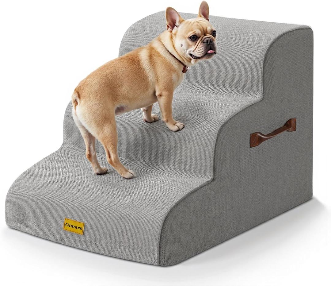 Upgrade 30D High Density Foam Stable Dog Stairs for Couch & Bed, 15.7 H Non-Slip 3 Steps Pet Ramp Steps with Handle for Small, Surgery Dog, Senior Cat