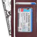 Leatherboss Genuine Leather Women's All in One Credit Business Card Case Holder Slim Zipper Wallet With a Card Protection Strap, Wine